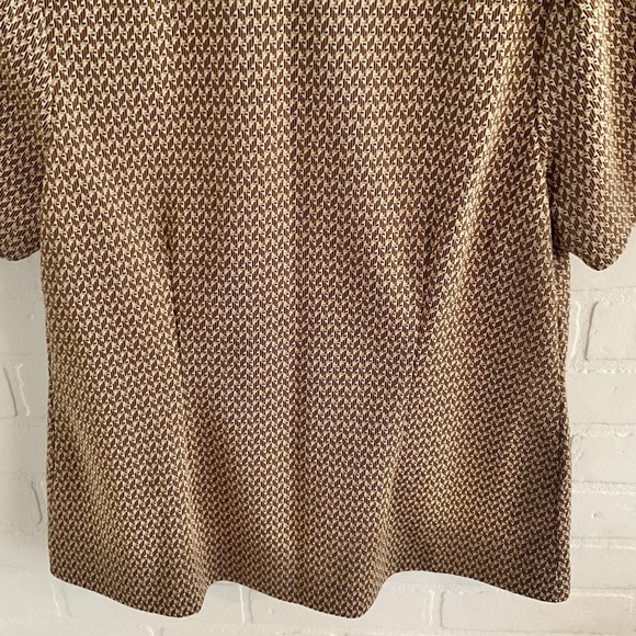 Vintage 1970s Handmade Button down Shirt Mod pleated short sleeve Cream Brown - Picture 8 of 10